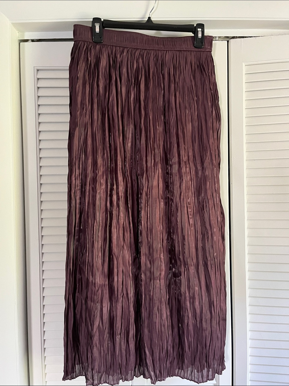 100% polyester, WD.NY Crinkled Maxi Skirt in Deep Plum